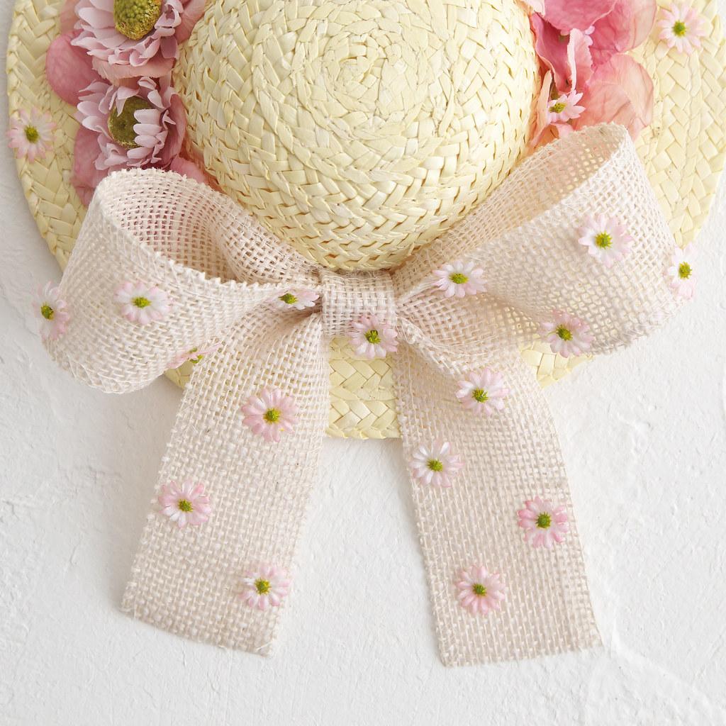 【初夏の壁飾り】 ピンク紫陽花と小花の麦わら帽子リース ❁ 大人可愛いフレンチカントリーインテリア｜受注制作 | 7枚目